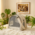 Sac à bandoulière pour chat beige Oxford avec sangle réglable