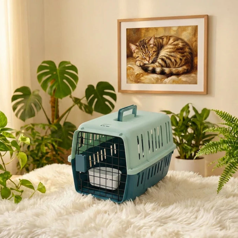 Caisse de transport rigide pour chat bleue en polypropylène