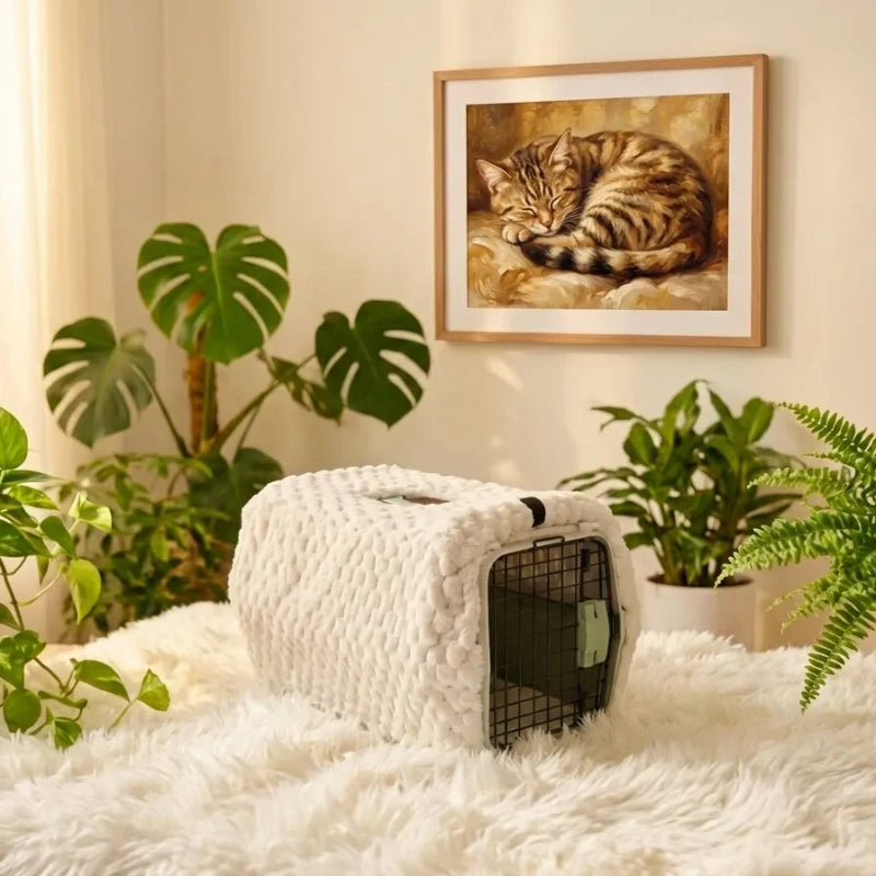 Caisse de transport rembourrée pour chat motif nuage