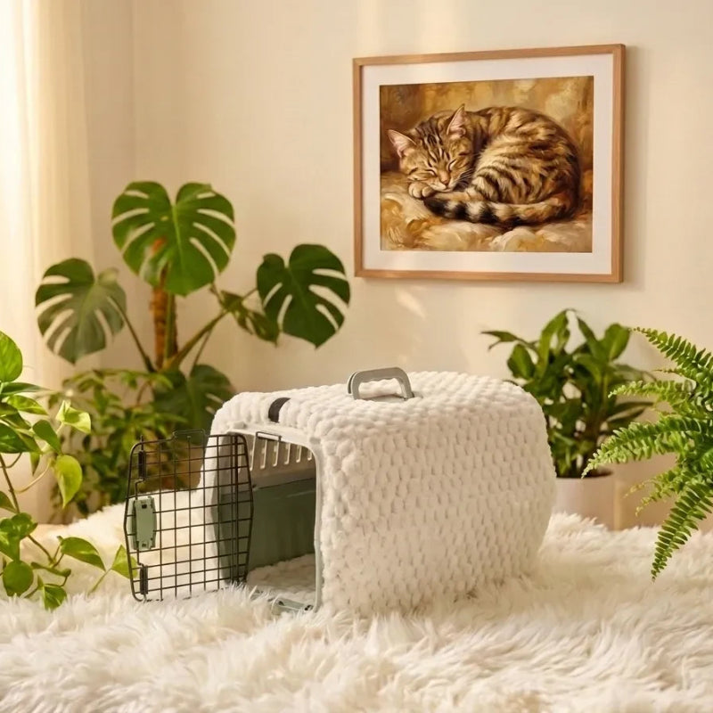Caisse de transport rembourrée pour chat en nylon doux et confortable