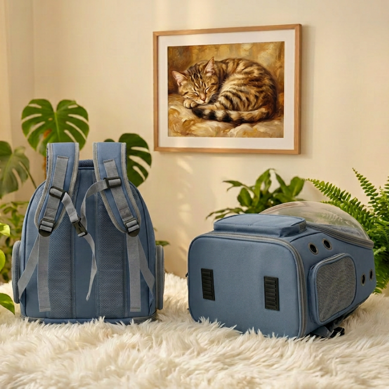 Sac à dos bulle bleu pour chat avec fenêtre transparente