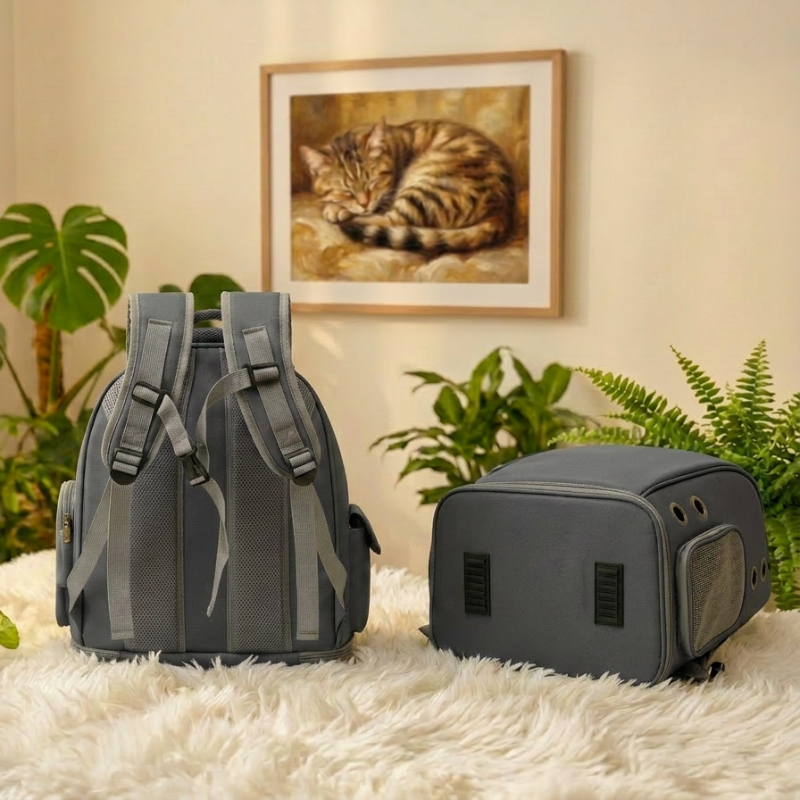 Sac à dos bulle gris pour chat avec fenêtre transparente