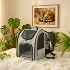 Sac à dos extensible pour chat gris avec bandes jaunes fluorescentes