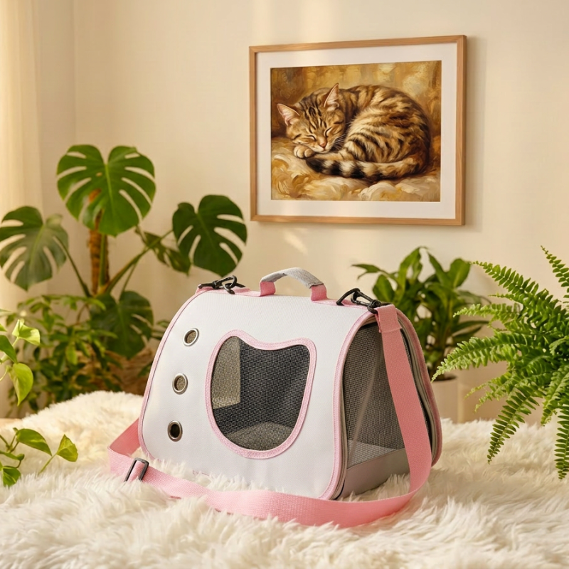 Sac à bandoulière pour chat gris et rose Oxford Pawstrip