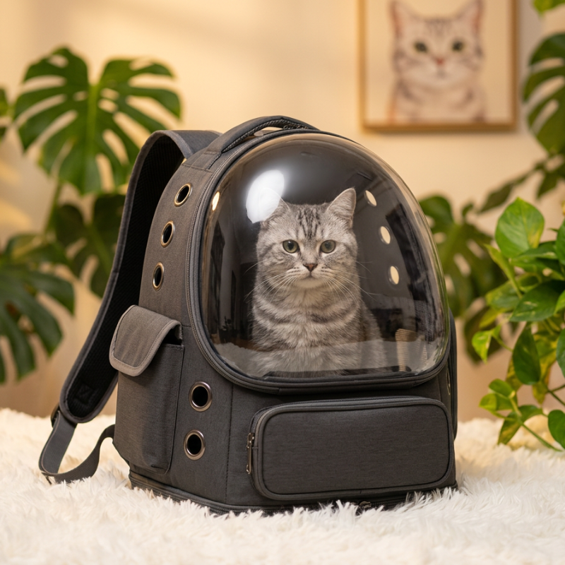 Sac à dos bulle gris pour chat avec fenêtre transparente