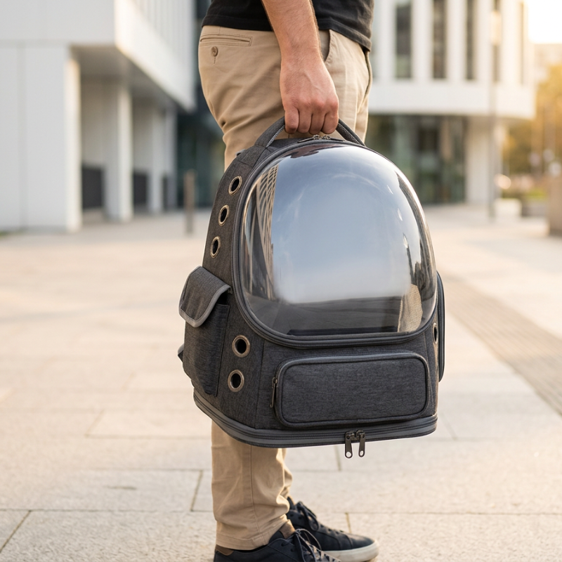 Sac à dos bulle gris pour chat avec fenêtre transparente