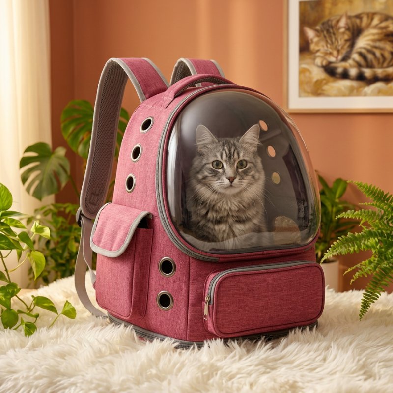 Sac à dos bulle rose pour chat avec fenêtre transparente