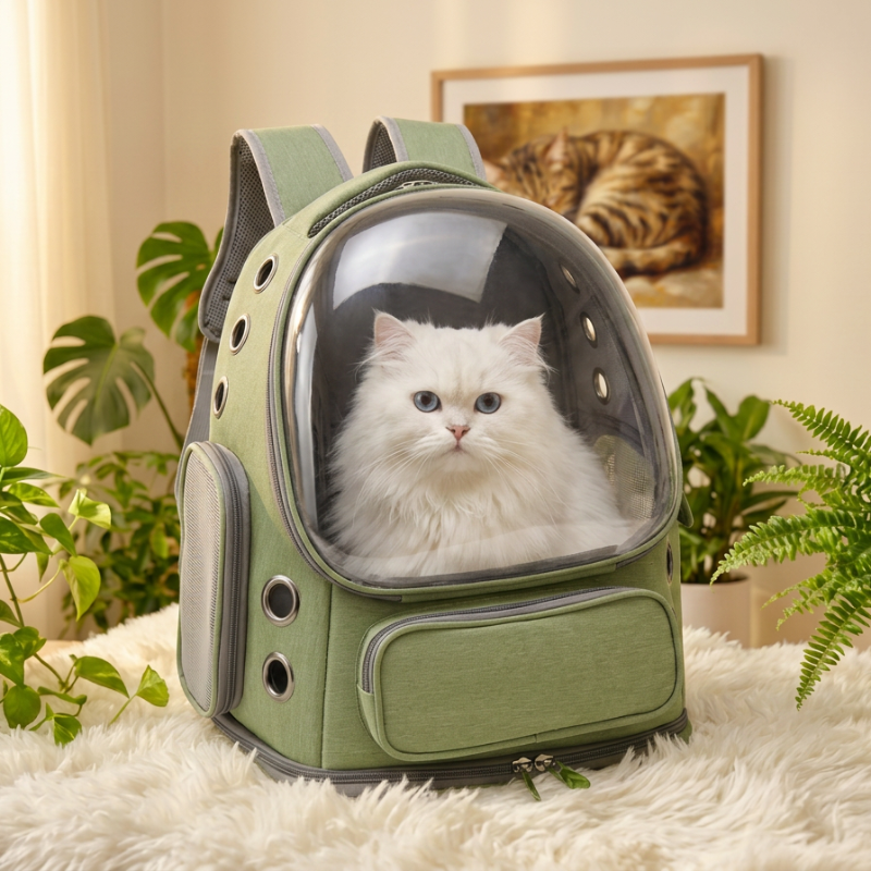 Sac à dos bulle vert pour chat avec fenêtre transparente