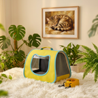 Sac à bandoulière pour chat jaune Oxford avec fenêtre oreilles de chat