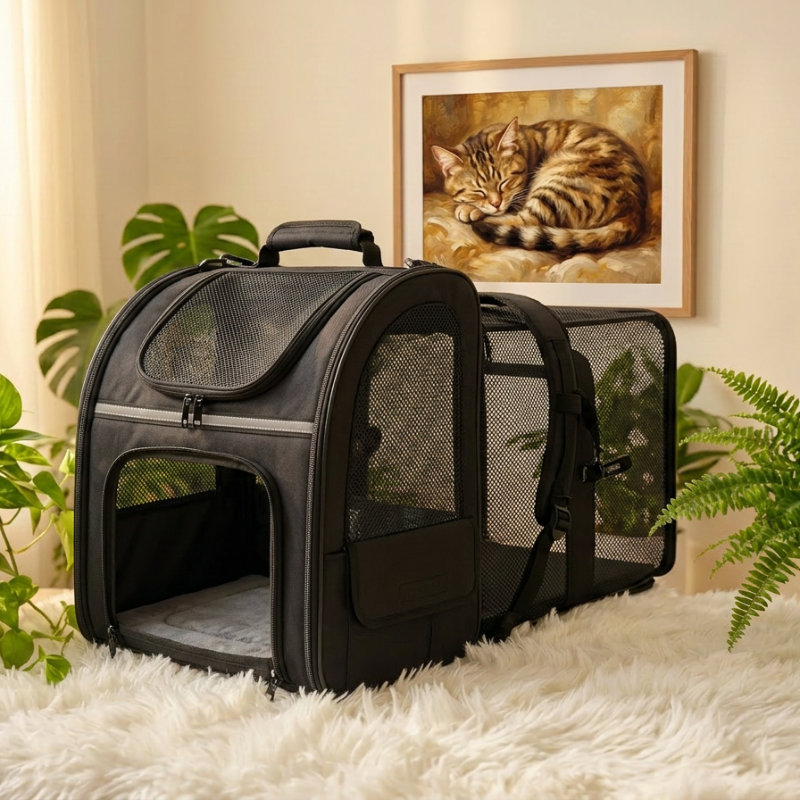 Sac à dos extensible pour chat noir Oxford déployable avec ventilation