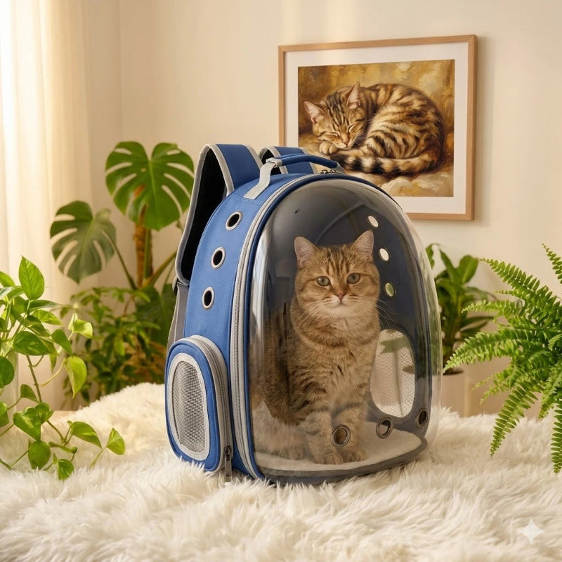 Sac à dos bulle bleu transparent pour chat