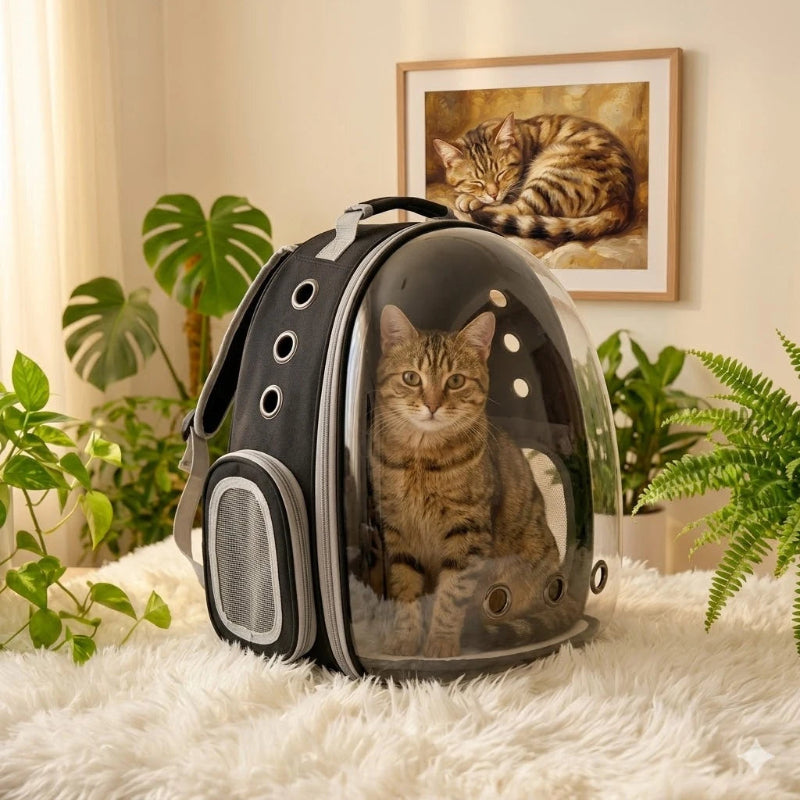 Sac à dos bulle noir transparent pour chat avec fenêtre ronde