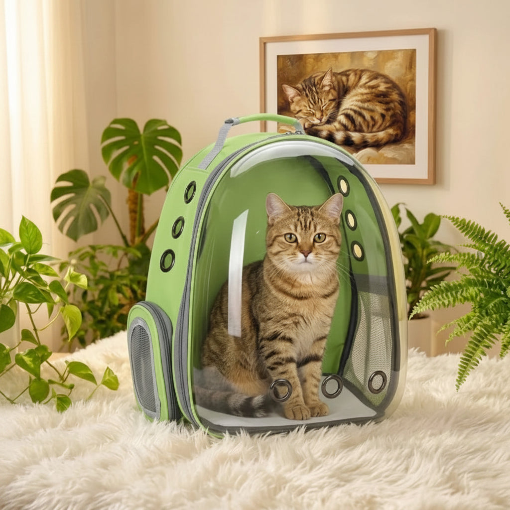 Sac à dos bulle vert brillant transparent pour chat