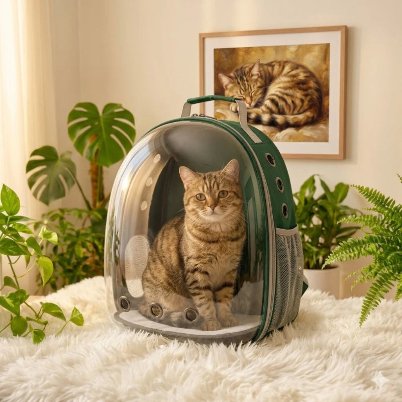 Sac à dos bulle vert foncé transparent pour chat