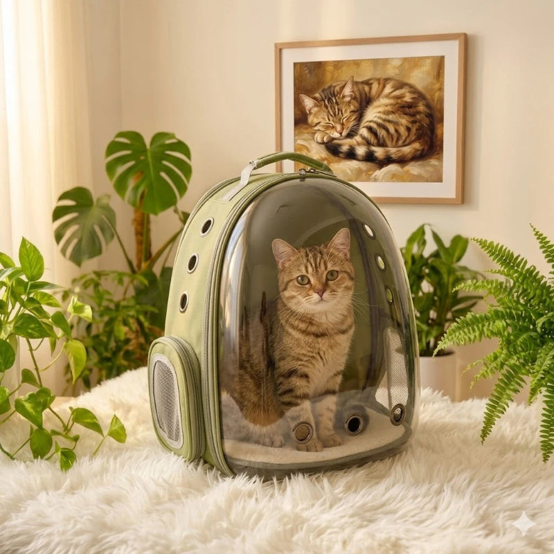 Sac à dos bulle vert transparent pour chat