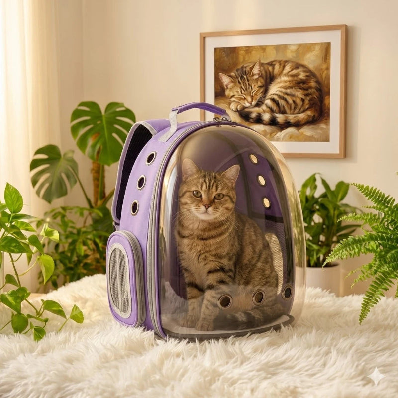 Sac à dos bulle violet transparent pour chat