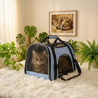 Sac de transport pour chat bleu ciel avec grille de ventilation