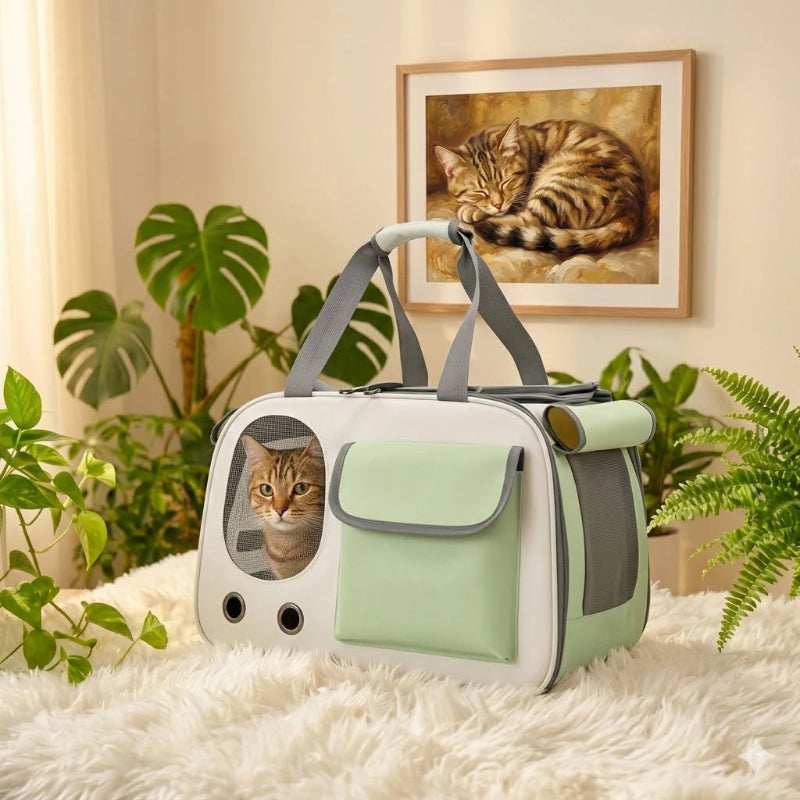 Sac de transport pour chat vert avec hublot bulle