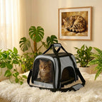 Sac de transport pour chat gris avec motif et grille de ventilation