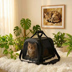 Sac de transport pour chat noir avec motif et grille de ventilation