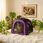 Sac de transport pour chat violet avec grille de ventilation