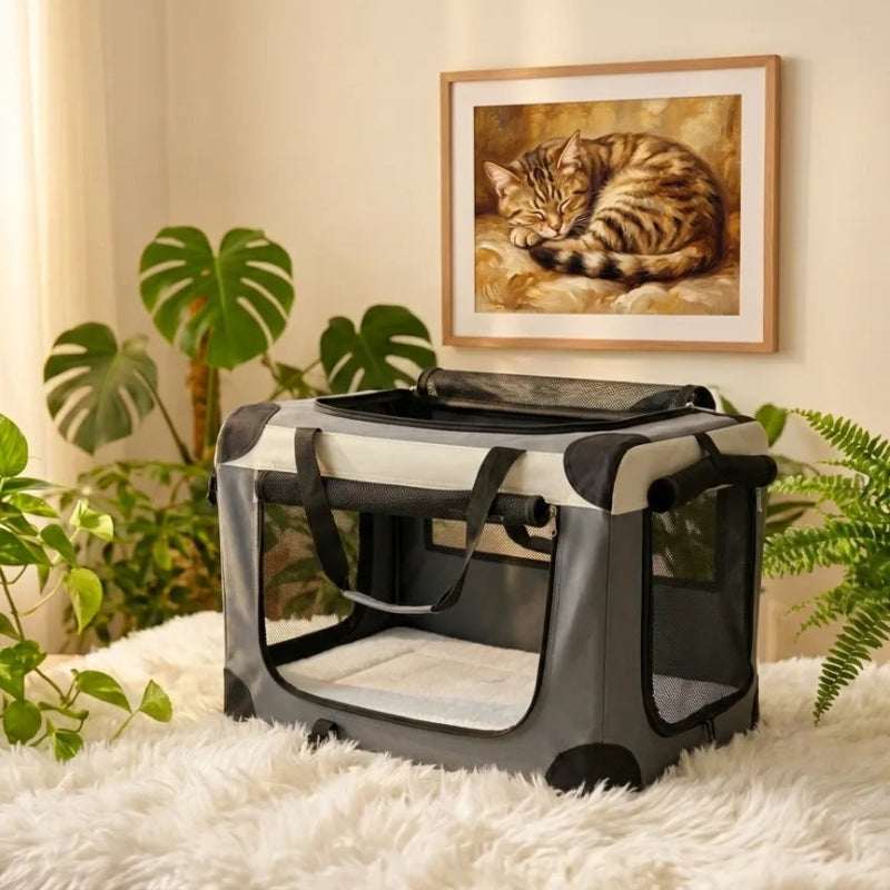 Sac de transport XXL pliable pour chat gris souple grande capacité