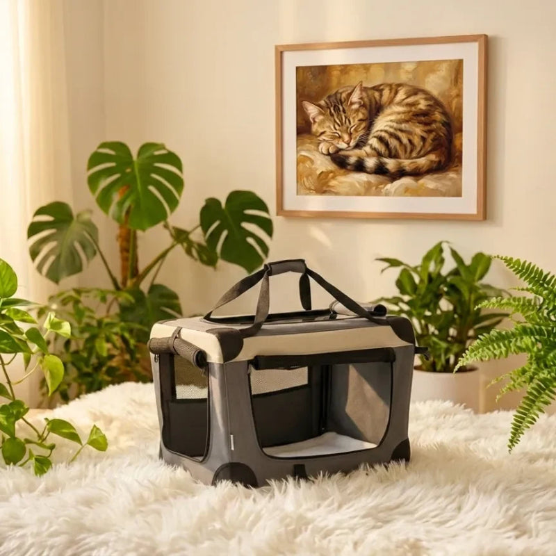 Sac de transport XXL pour chat gris souple pliable et léger